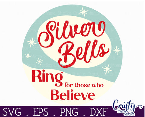 Round Retro Christmas Svg Sign, Silver Bells SVG Crafty Mama Studios 