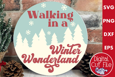 Round Retro Christmas Svg Sign, Winter Wonderland Holiday SVG Crafty Mama Studios 