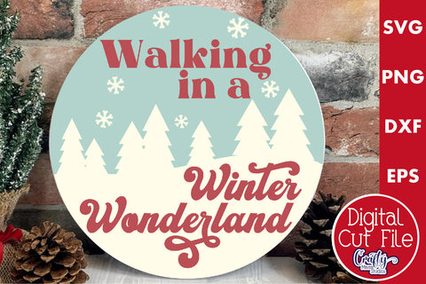 Round Retro Christmas Svg Sign, Winter Wonderland Holiday SVG Crafty Mama Studios 