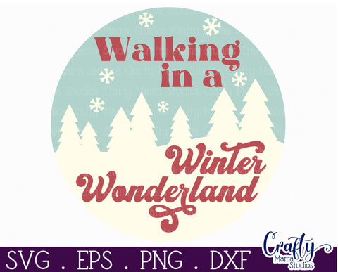 Round Retro Christmas Svg Sign, Winter Wonderland Holiday SVG Crafty Mama Studios 