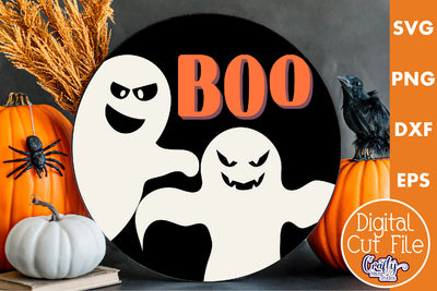 Round Retro Halloween Sign Svg, Boo SVG Crafty Mama Studios 