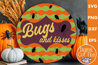 Round Retro Halloween Sign Svg, Bugs And Kisses Old Style SVG Crafty Mama Studios 