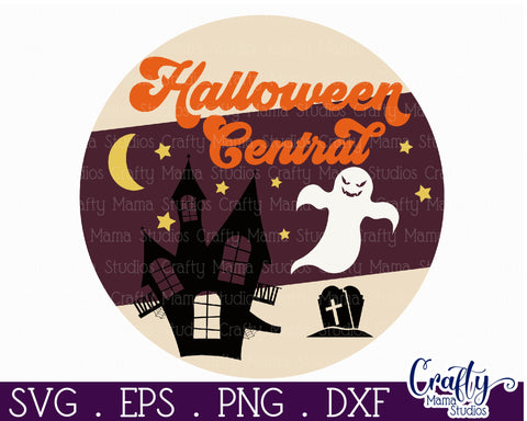 Round Retro Halloween Sign Svg, Halloween Central Old Style SVG Crafty Mama Studios 