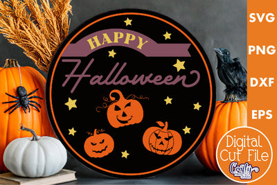 Round Retro Halloween Sign Svg, Happy Halloween Old Style SVG Crafty Mama Studios 