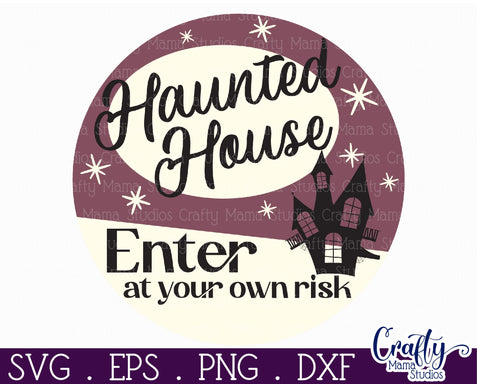 Round Retro Halloween Sign Svg, Haunted House Old Style Sign SVG Crafty Mama Studios 