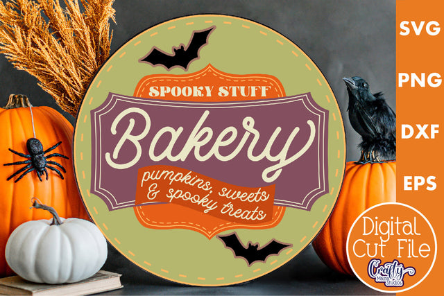 Round Retro Halloween Sign Svg, Pumpkins Sweets Spooky Treat SVG Crafty Mama Studios 