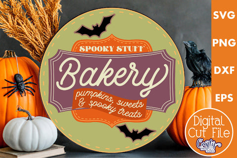 Round Retro Halloween Sign Svg, Pumpkins Sweets Spooky Treat SVG Crafty Mama Studios 