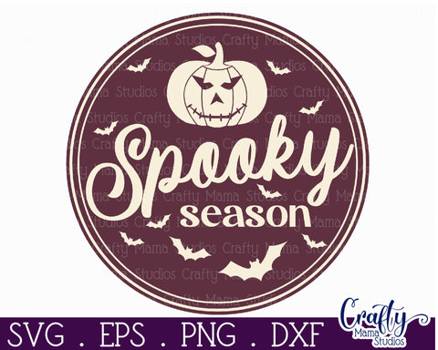 Round Retro Halloween Sign Svg, Spooky Season Old Style Sign SVG Crafty Mama Studios 