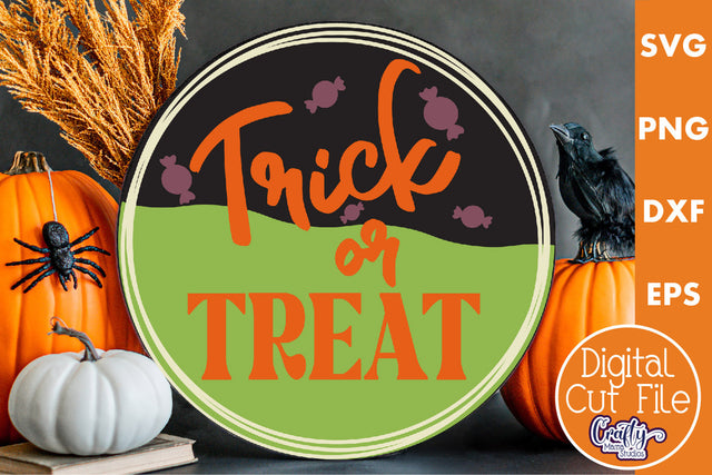 Round Retro Halloween Sign Svg, Trick Or Treat SVG Crafty Mama Studios 