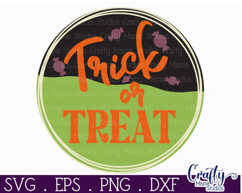 Round Retro Halloween Sign Svg, Trick Or Treat SVG Crafty Mama Studios 