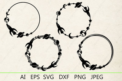 Round rocket wreath for kids svg, Galaxy border svg, Planet cake topper SVG AnastasiyaArtDesign 