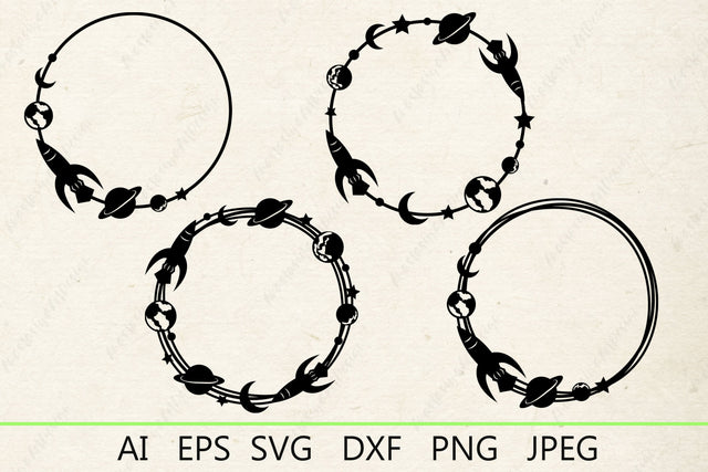 Round rocket wreath for kids svg, Galaxy border svg, Planet cake topper SVG AnastasiyaArtDesign 