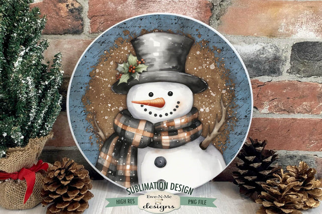Round Rustic Snowman Sublimation Design Sublimation Ewe-N-Me Designs 