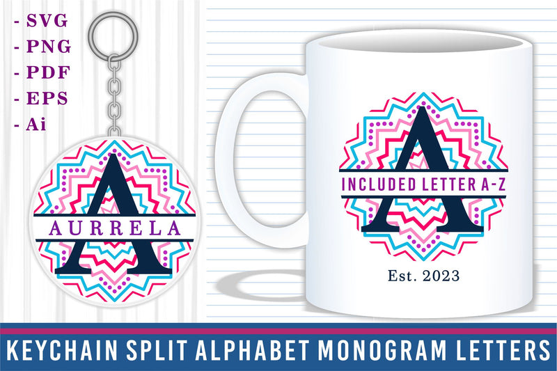 Round Split Monogram Letters Set A-Z SVG, Sublimation Monogram ...