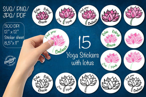 Round stickers. Sticker Pack. Flower sticker sheet. Sticker svg. SVG Createya Design 