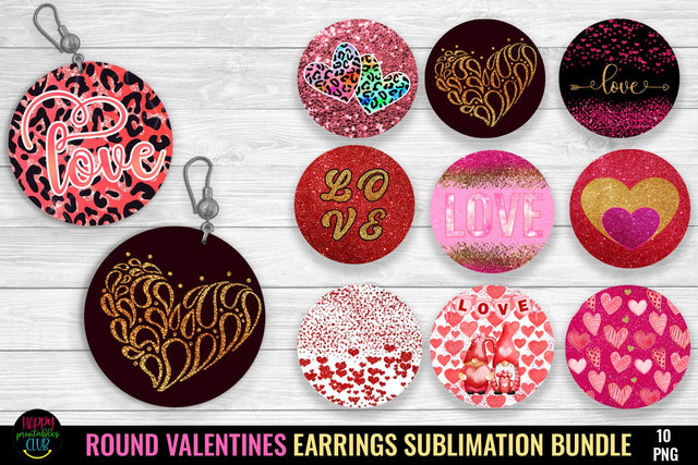 Round Valentines Earrings Sublimation Bundle I Valentines Earrings PNG Sublimation Happy Printables Club 