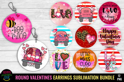 Round Valentines Earrings Sublimation Bundle I Valentines Earrings PNG Sublimation Happy Printables Club 