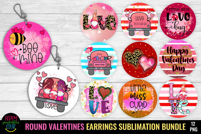 Round Valentines Earrings Sublimation Bundle I Valentines Earrings PNG Sublimation Happy Printables Club 