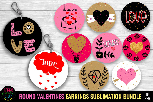 Round Valentines Earrings Sublimation Bundle I Valentines Earrings PNG Sublimation Happy Printables Club 