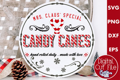 Round Vintage Christmas Svg Sign, Candy Canes SVG Crafty Mama Studios 