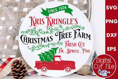 Round Vintage Christmas Svg Sign, Christmas Tree Farm SVG Crafty Mama Studios 