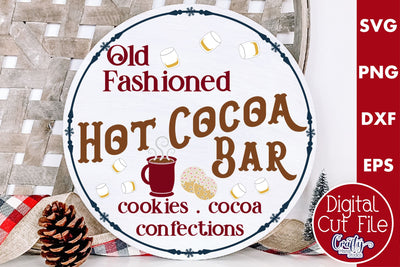 Round Vintage Christmas Svg Sign, Hot Cocoa Bar SVG Crafty Mama Studios 