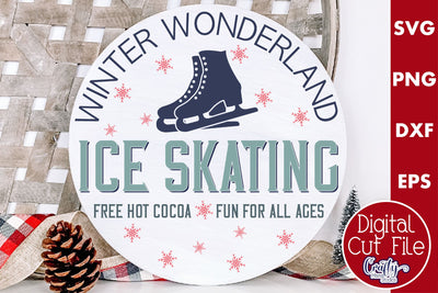 Round Vintage Christmas Svg Sign, Ice Skating Rental SVG Crafty Mama Studios 