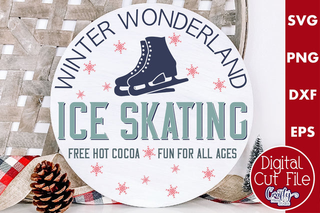 Round Vintage Christmas Svg Sign, Ice Skating Rental SVG Crafty Mama Studios 