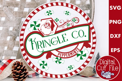 Round Vintage Christmas Svg Sign, Kringle Co Peppermints SVG Crafty Mama Studios 