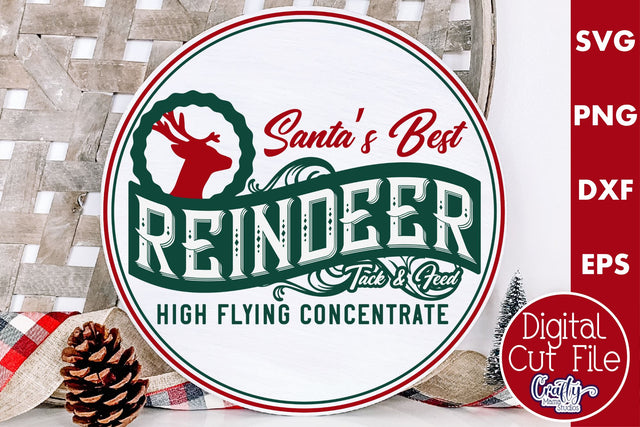 Round Vintage Christmas Svg Sign, Reindeer Tack And Feed SVG Crafty Mama Studios 