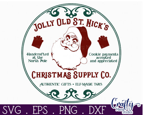 Round Vintage Christmas Svg Sign, Santa Supply Company SVG Crafty Mama Studios 