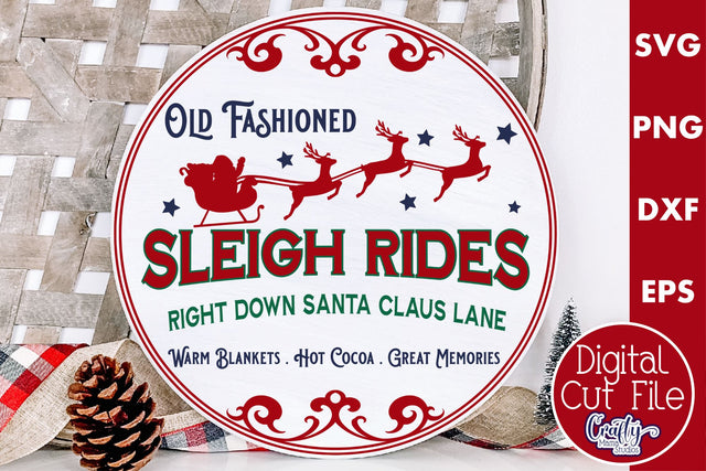 Round Vintage Christmas Svg Sign, Sleigh Rides SVG Crafty Mama Studios 