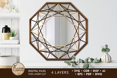 Round Wall MIRROR Frame Multilayer Laser Cut Files, Mandala, Round SVG, 3D Designs SVG LaserCutano 