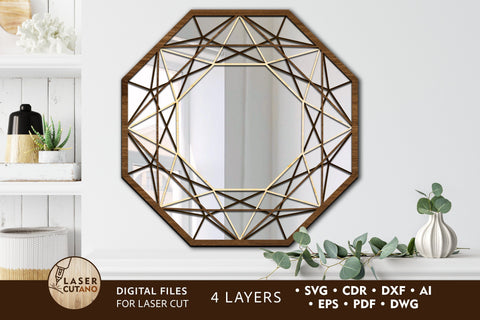 Round Wall MIRROR Frame Multilayer Laser Cut Files, Mandala, Round SVG, 3D Designs SVG LaserCutano 