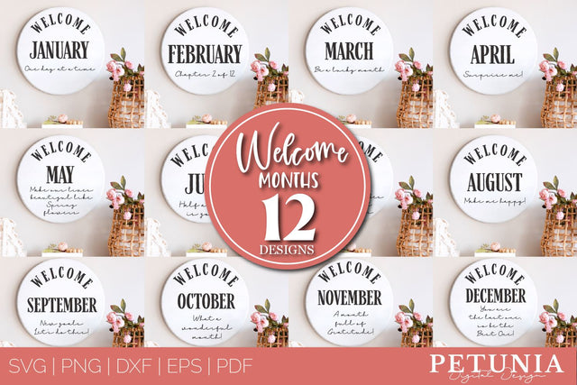 Round Welcome Month Signs SVG | Round Door Signs SVG Bundle SVG Petunia Digital Design 