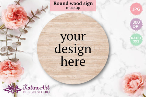 Round wood sign mockup Circle farmhouse flat lay mock up SVG KatineArt 