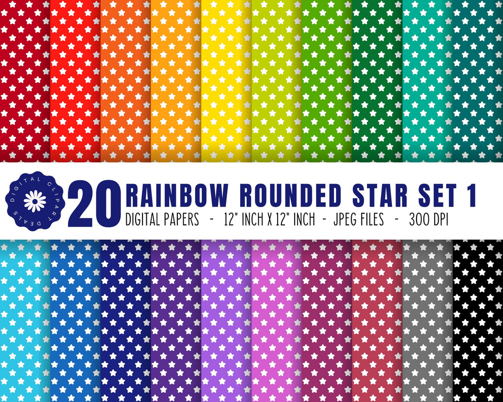 Rounded Stars Digital Paper Set 1 - Rainbow Rounded Stars Digital ...