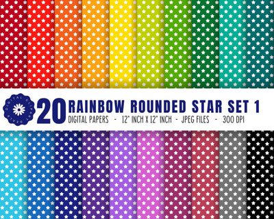 Rounded Stars Digital Paper Set 1 - Rainbow Rounded Stars Digital Patterned Paper Digital Pattern Digital Clipart Deals 