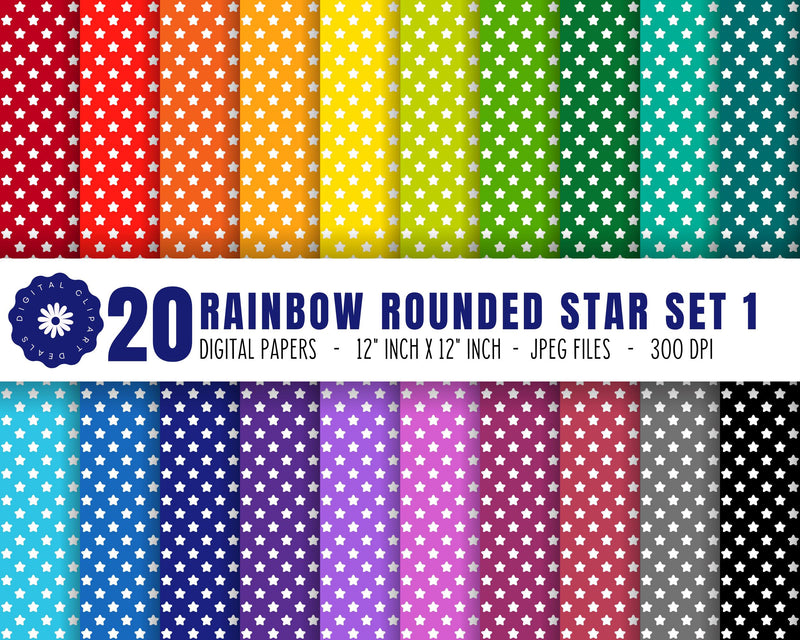 Stars Rounded Pattern Rounded Stars Digital Paper Set 1 - Rainbow Rounded Stars Digital ...