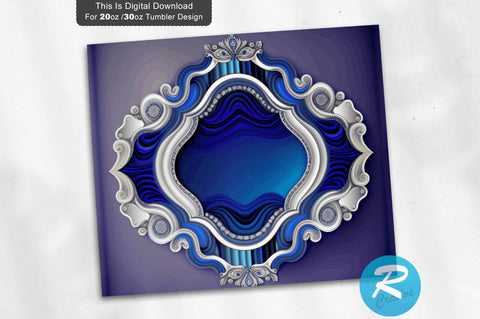 Roya Blue and Silver Borders 20 oz / 30 oz Tumbler PNG Sublimation Regulrcrative 