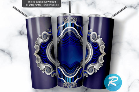 Roya Blue and Silver Borders 20 oz / 30 oz Tumbler PNG Sublimation Regulrcrative 
