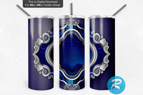 Roya Blue and Silver Borders 20 oz / 30 oz Tumbler PNG Sublimation Regulrcrative 