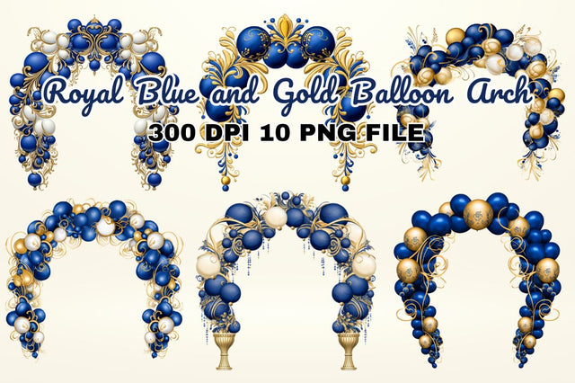 Royal Blue and Gold Balloon Arch Clipart Sublimation Regulrcrative 