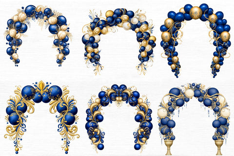 Royal Blue and Gold Balloon Arch Clipart Sublimation Regulrcrative 