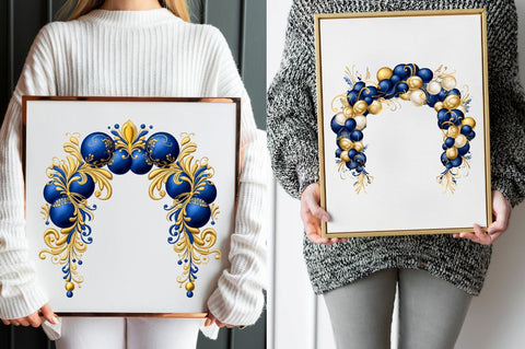 Royal Blue and Gold Balloon Arch Clipart Sublimation Regulrcrative 