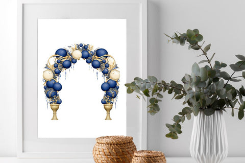 Royal Blue and Gold Balloon Arch Clipart Sublimation Regulrcrative 