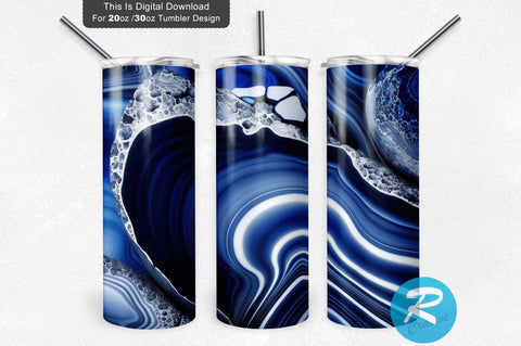 Royal Blue and Silver Agate 20 oz / 30 oz Tumbler PNG Sublimation Regulrcrative 