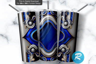 Royal Blue and Silver Agate Borders 20 oz / 30 oz Tumbler PNG Sublimation Regulrcrative 