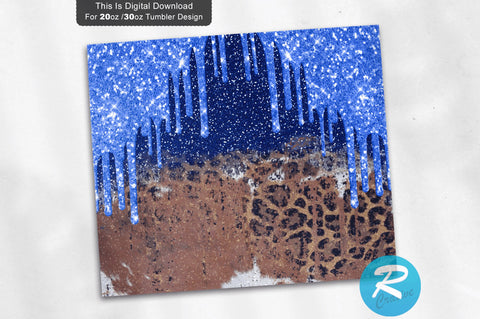 Royal Blue Glitter Western Cowhide 20 oz / 30 oz Tumbler PNG Sublimation Regulrcrative 