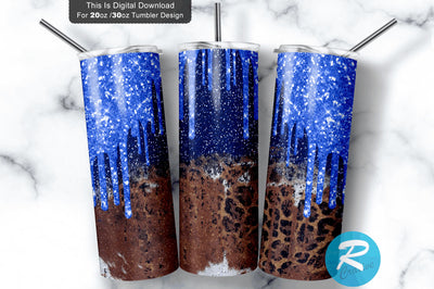 Royal Blue Glitter Western Cowhide 20 oz / 30 oz Tumbler PNG Sublimation Regulrcrative 